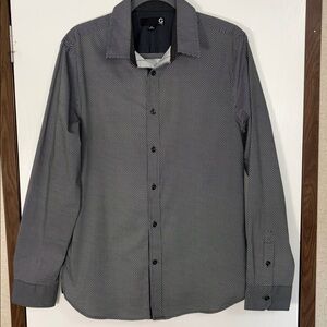 G by Guess  Green Black Micro Print Button Up Designer Upscale Business Formal